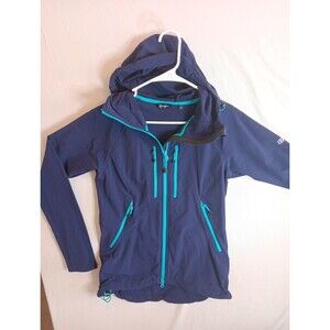 RARE Berghaus Women"s Size 10 Hooded Full Zip Jacket Navy Blue US Medium GOOD